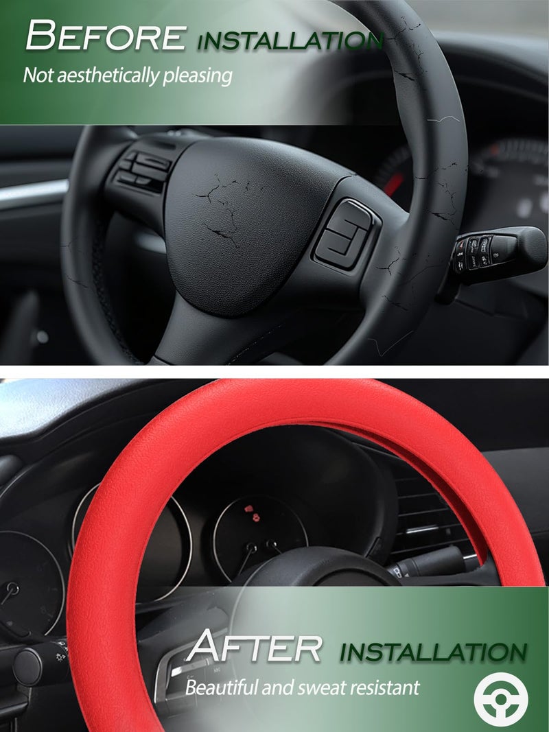 LRITER Car Steering Wheel Cover  Non-Slip Silicone Material  Multiple Color Choices  Universal Auto Parts Steering Wheel Cover  Suitable for Most Cars (Red) - Image 4